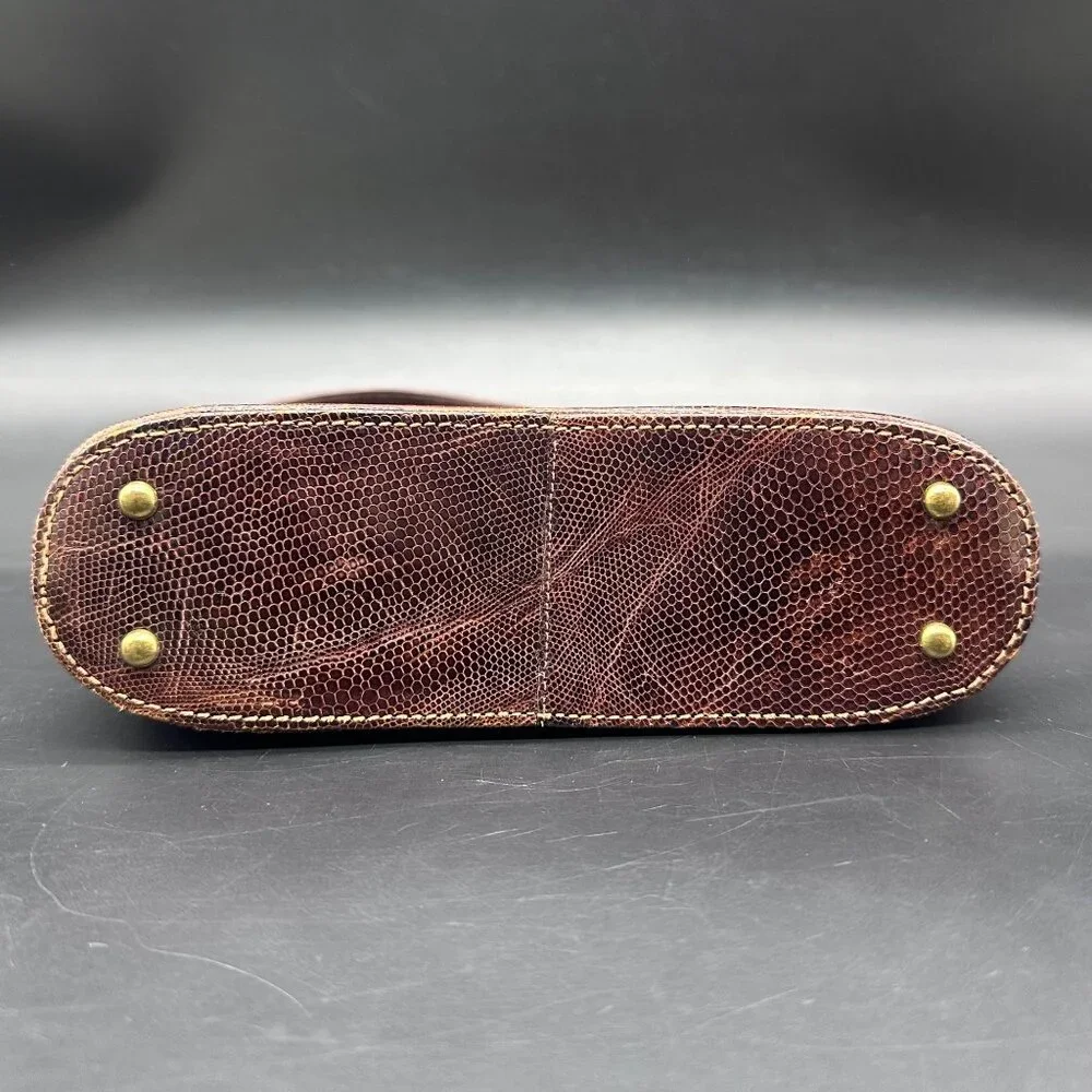 Vintage Purse Lizard Leather Handbag Lesco Mid Century Brown Gold Hardware Retro - Picture 6 of 16